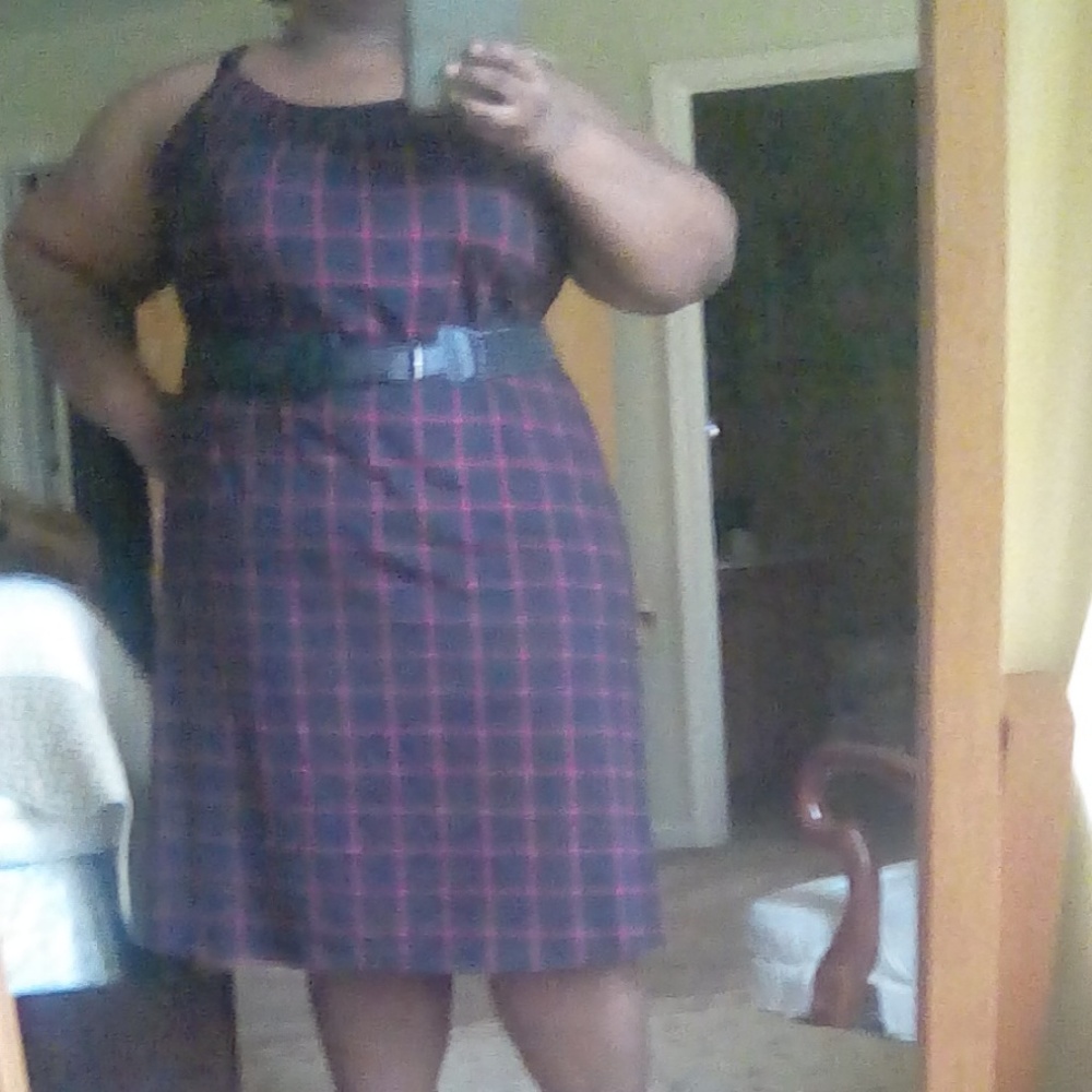 Black and red check midi sleeveless dress